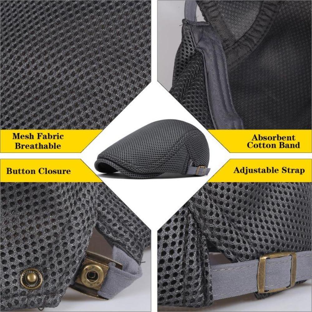 BIGWIG Men's Breathable Mesh Summer Adjustable Flat Cap, Newsboy Cap, Beret, Ivy Cap, Irish Driver Cap & Fishing Hat, Vintage Large Capacity Messenger Bag with Playing Card Fedora Hat Style