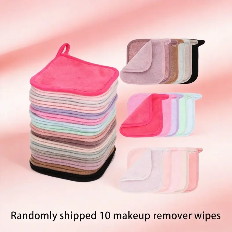 Random 10 makeup remover wipes, reusable makeup remover wipes, washable makeup remover wipes, facial cleansing, women's makeup tools, cosmetics, hypoallergenic makeup remover, Makeup Removal Wipes