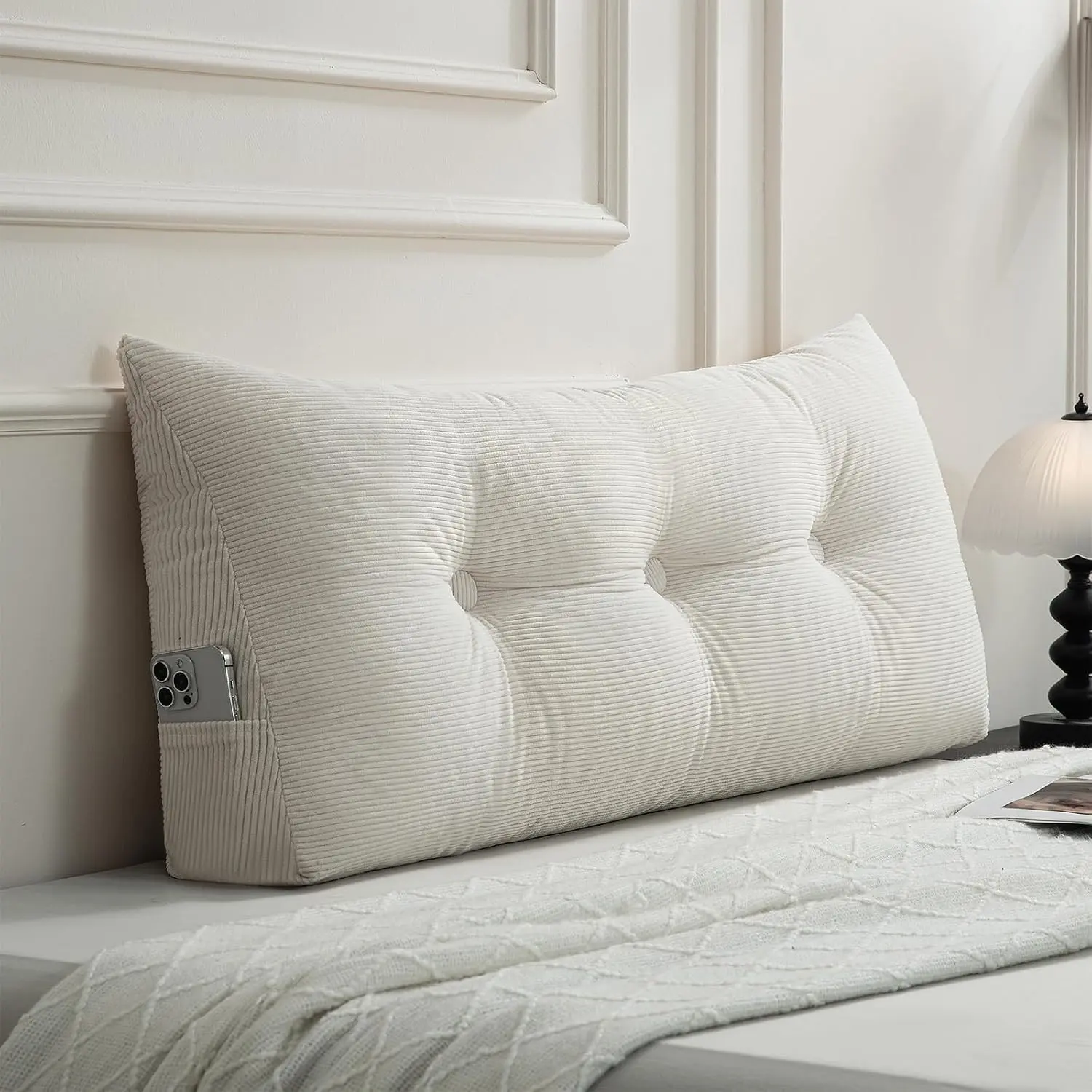 Headboard Pillow Twin/Twin XL, Beige Triangle Wedge Pillow Headboard for Dorm, Daybed Backrest Cushion for Reading Sitting Working, 39.4"x15.7"x7.5"