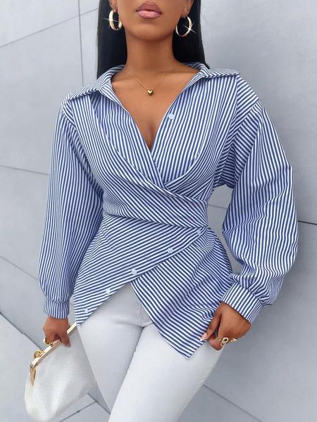 Women's Striped Shirt Blouse for Casual and Commuting, Slim Fit Top for a Flattering Look, Versatile Fashion for Women