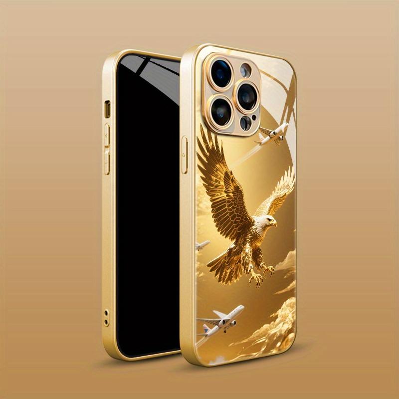 Super Cool Eagle Aircraft Gold Pattern Mobile Phone Case Suitable for iPhone 16ProMax-11ProMax, high definition glass protective case, fashionable design, durable material, shockproof protective case, technology enthusiasts, iPhone users iphone