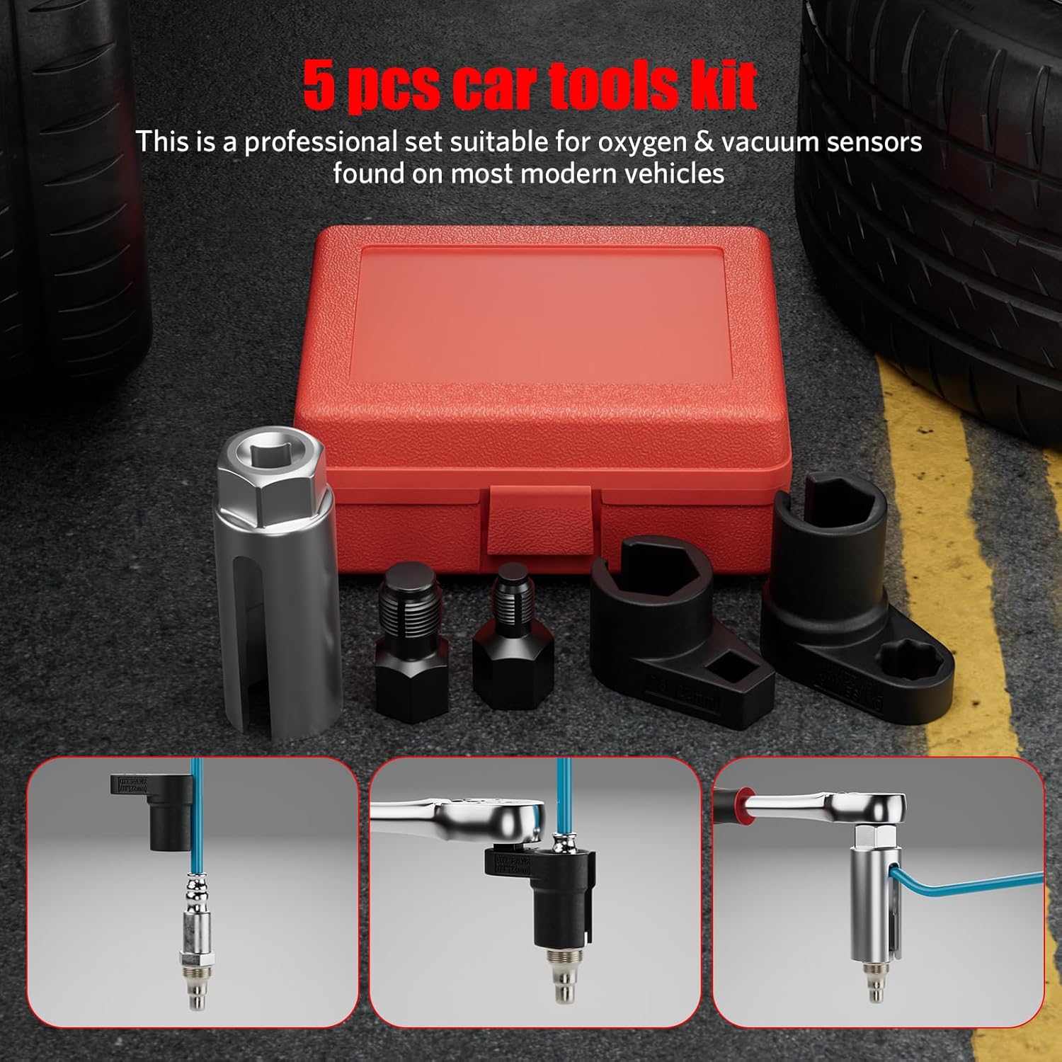 5 count  Sensor Socket  Wrench and Thread Chaser Set O2  Sensor Socket Set Automotive  Sensor Removers for Removing and Install  Sensors Hex Vacuum Switches