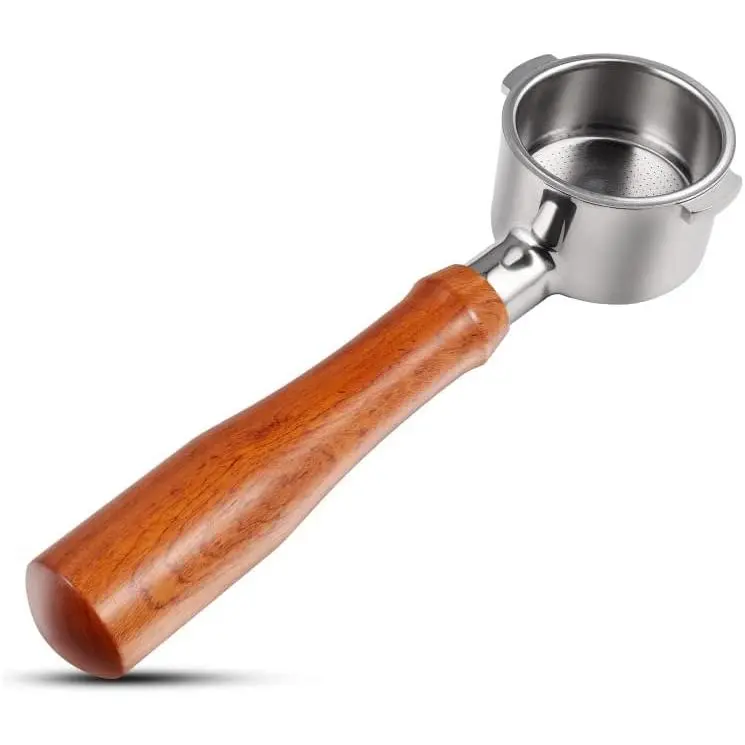 51mm Steel Bottomless Coffee Portafilter - 2-Ear, Single Unit Espresso Accessory with Wooden Handle, Compatible with De'Longhi Stilosa EC260BK