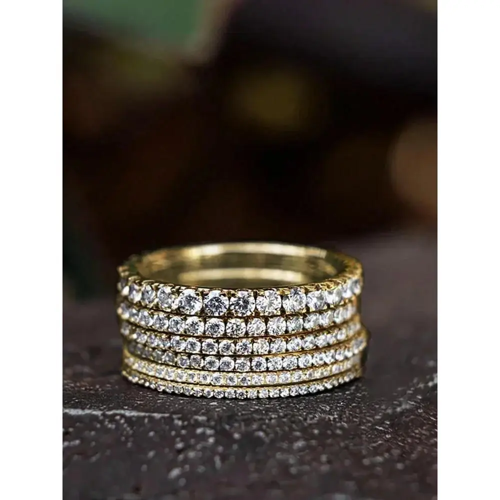 925 Sterling Silver Brilliant Eternity Ring Silver Gold Wedding Stackable Band