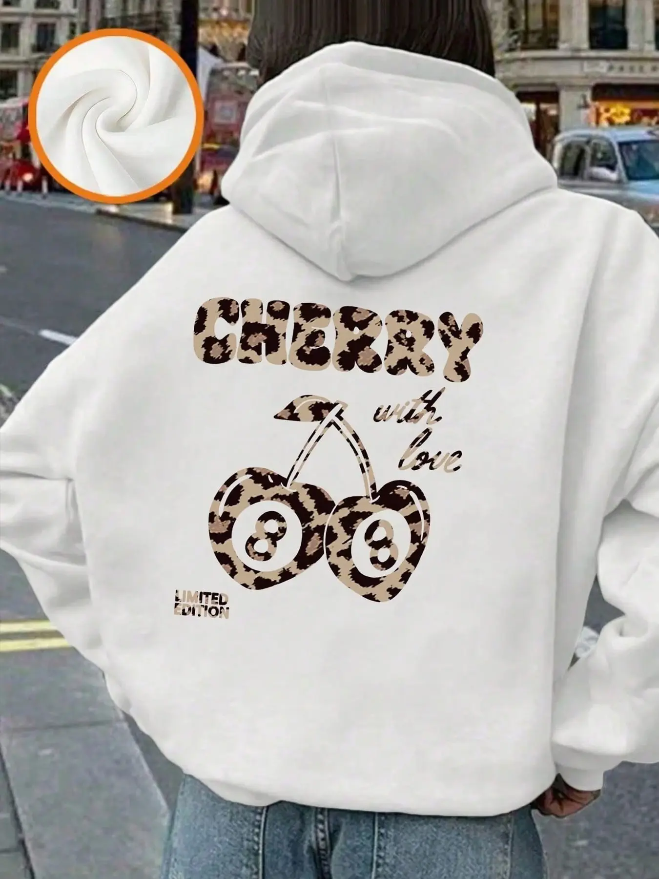 Women's Hooded Sweatshirt, Leopard Cherry Pattern, Loose Fit Long Sleeve, Fall/winter Casual Wear, Perfect for Daily Use
