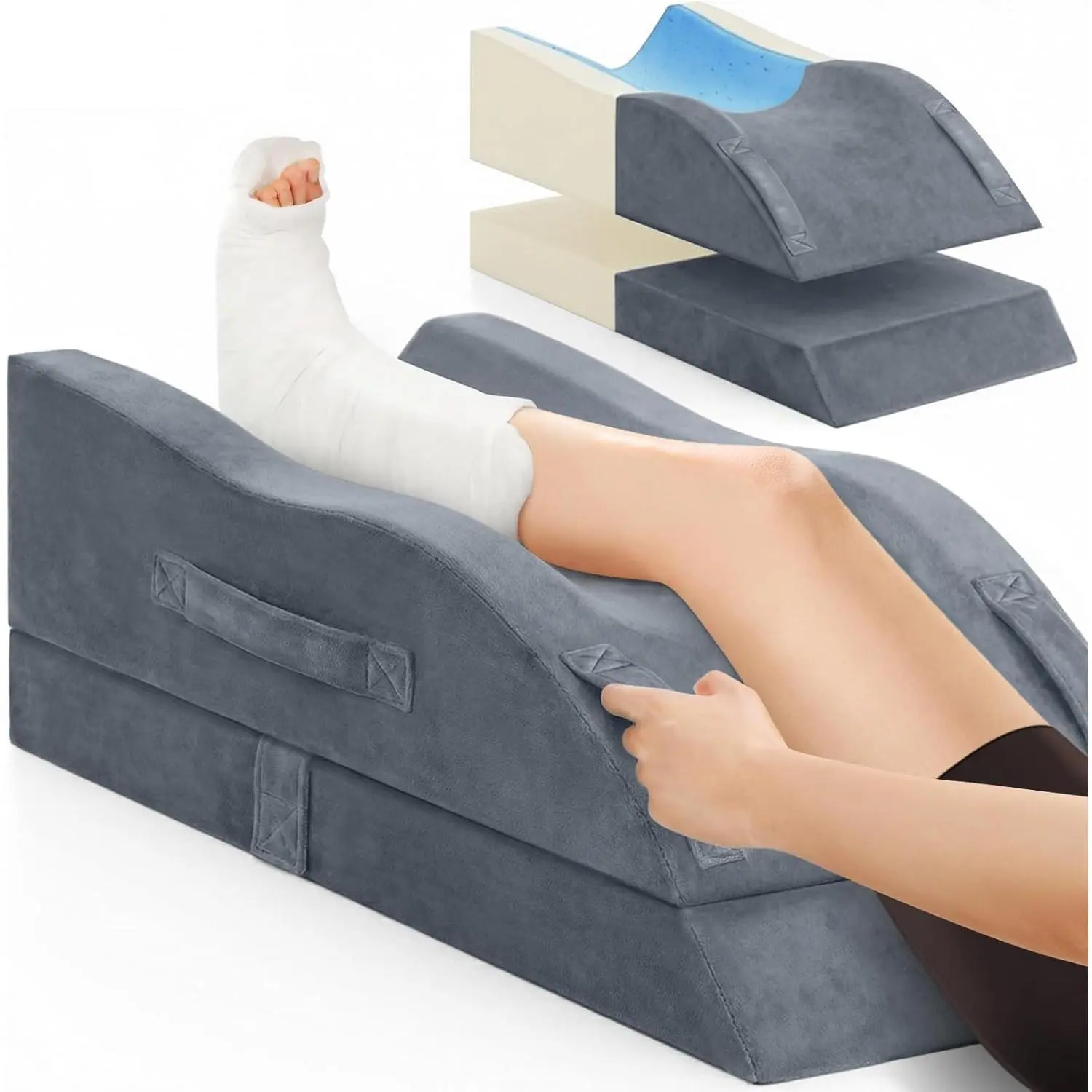 Elevation Pillows, Wedge Pillow for After , Memory   Support Adjustable, Comfort Care for    Ankles ,  Pillow for Sleeping  Circulation Grey