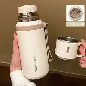 600ml 20.29oz Double Wall Vacuum Insulated Stainless Steel Water Bottle Leak Proof Flip Lid with Handle for Outdoor Travel Office Gym, High Quality Heat Insulation, Cleaning Brush Included, Must Have