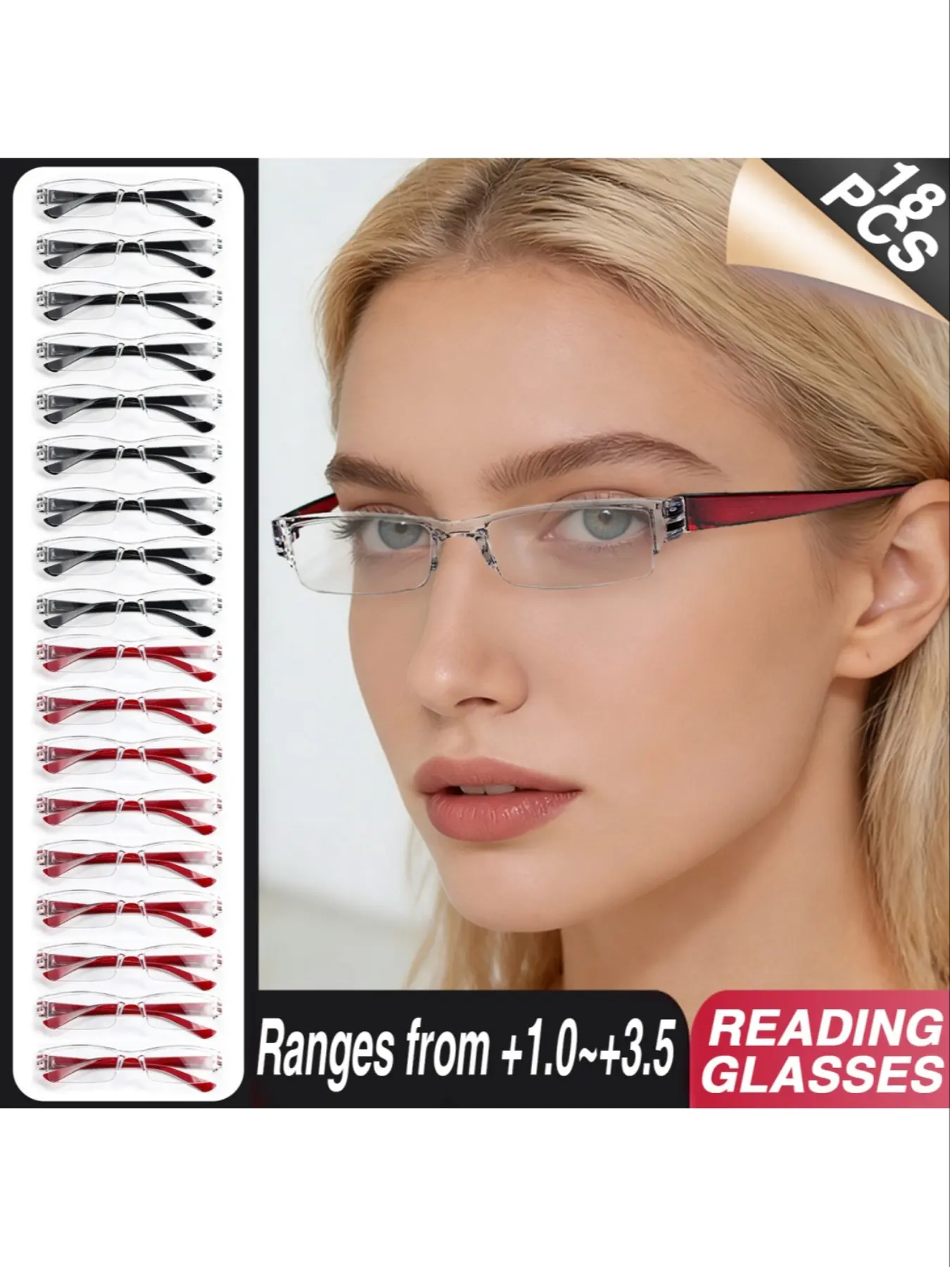 18pcs Small Frame Rectangular Reading Glasses, Classic Versatile Design, Ultra HD Lenses, High Definition Eyeglasses, Value Pack Set, Unisex, Perfect for Daily Use