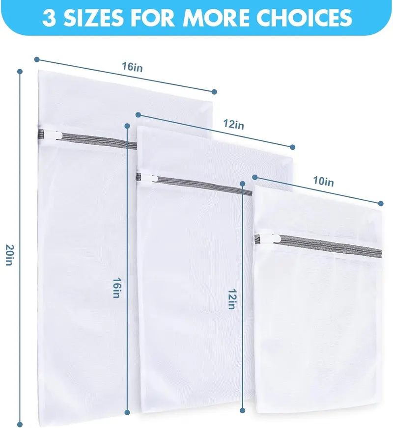 Summerwins Set of 3 Removable Netted Washing Bags - Durable, Breathable Fine Mesh, Auto-Lock Zip, 3 Sizes (1 Large Capacity/1 Medium/1 Small), Travel Storage & Home Laundry Organizer for Delicates, Large Capacity Washing Bags