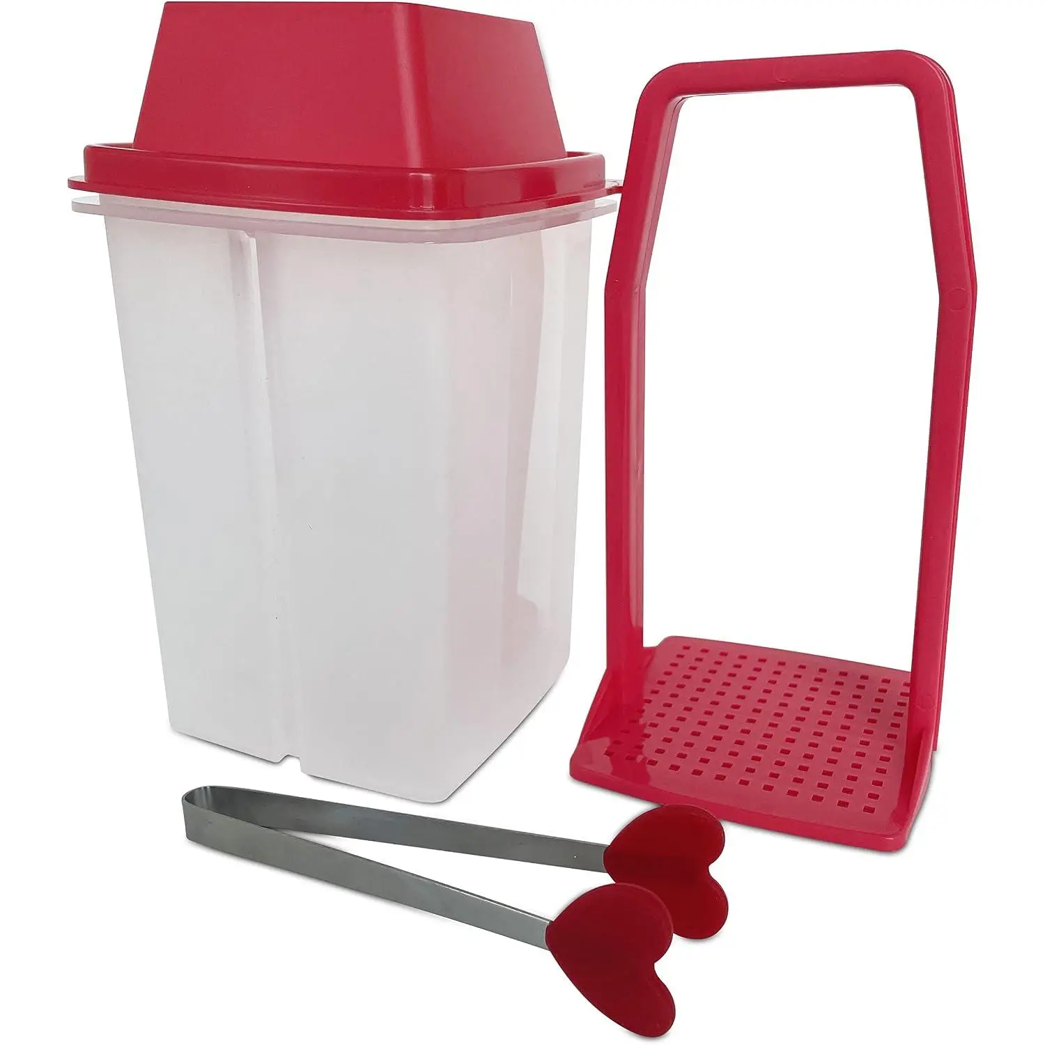 Pickle Container with Strainer |  Chilero Container Jalapenos Jalapeños | Pickle Jar with Lifter | Complete with Tong (Red) for Pickles, Cornichon, and  Storage, Pickles Keeper
