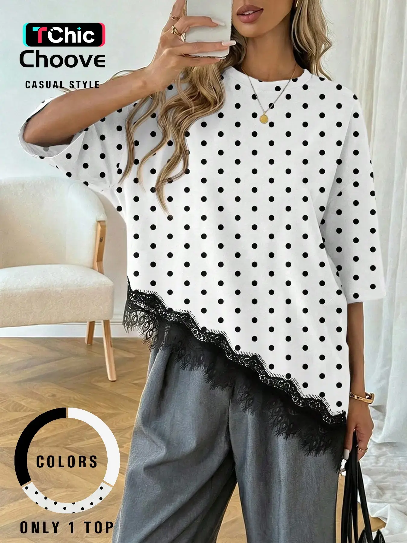 Summer Women's Casual T-Shirt, Lace and Asymmetric Hem Design, Stylish and Comfortable, Perfect for Daily Wear, Casual Tee Shirts