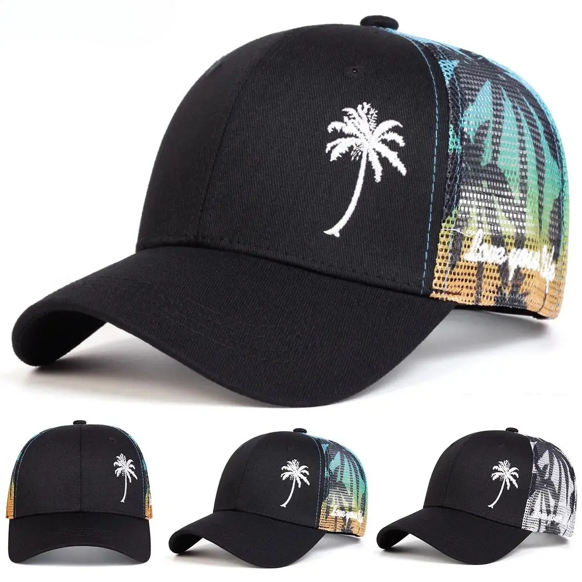 Casual Coconut Tree Embroidered Baseball Cap, Unisex Adjustable Sun Protection for Beach and Travel, Tropical