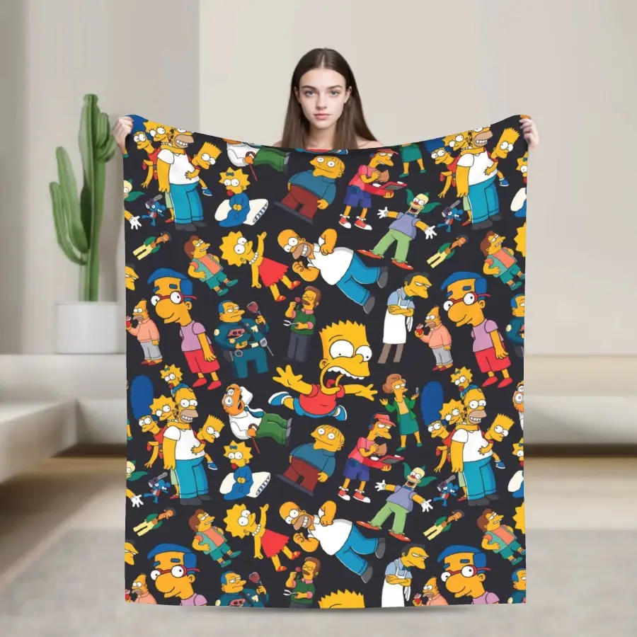 Classic The Simpsons Character Print Cotton Plush Throw Blanket - Super Soft Flannel, 30x40inch Little Baby/Infant, 50x60inch Kid/Adult, All Seasons Bedding, Tumble Dry on Low Heat, Birthday Gift Option