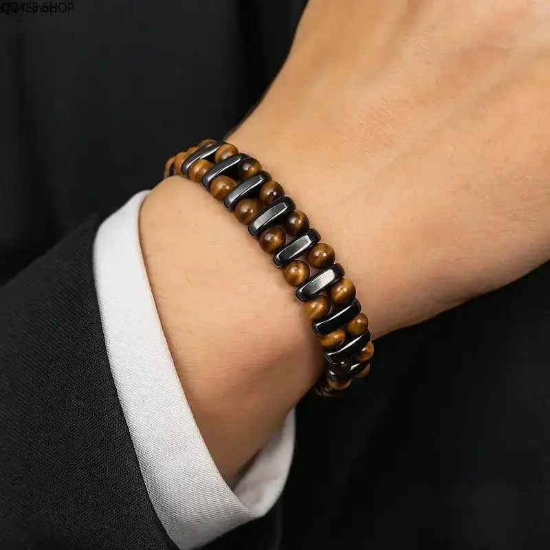 Sofia Protection Beaded Bracelet for Men, Natural Tiger's Eye & Hematite Gemstone Bracelet, Adjustable 7‑8 Inches Boho‑Style Healing Jewelry, Spiritual Protection Casual Wrist Accessory