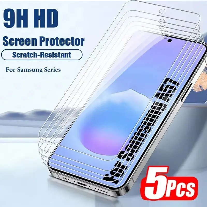 5Pcs 9H HD Tempered Glass Screen Protector Suitable for Samsung Galaxy A17 A37 A57 A16 A36 A56 S25 FE A12 A13 A14 A15 A24 A25 A26 A34 A35 A51 A52 A52s A53 A54 A55 Easy Install Anti-Scratch Scratch Resistant Protector Phone Protective Films Accessories