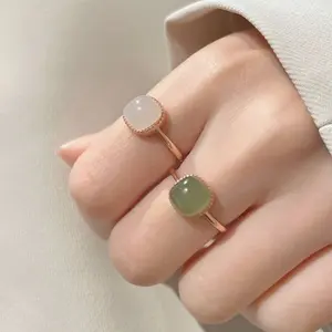 Minimalist Hetian Jade Small Cube Ring for Women, White Jadeite Ring with Unique Design