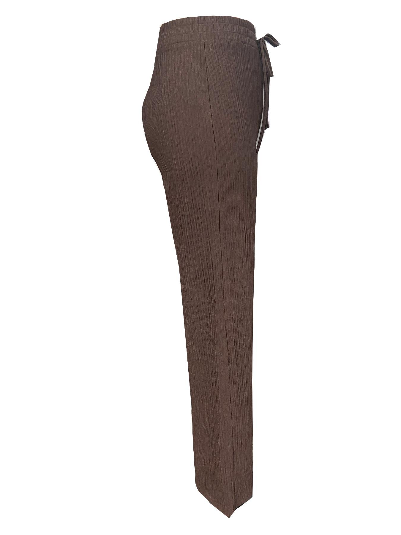Women's Textured Tie Front Elastic Waist Straight Leg Pants, Casual Comfy Trousers for Daily Wear, Ladies Bottoms for All Seasons
