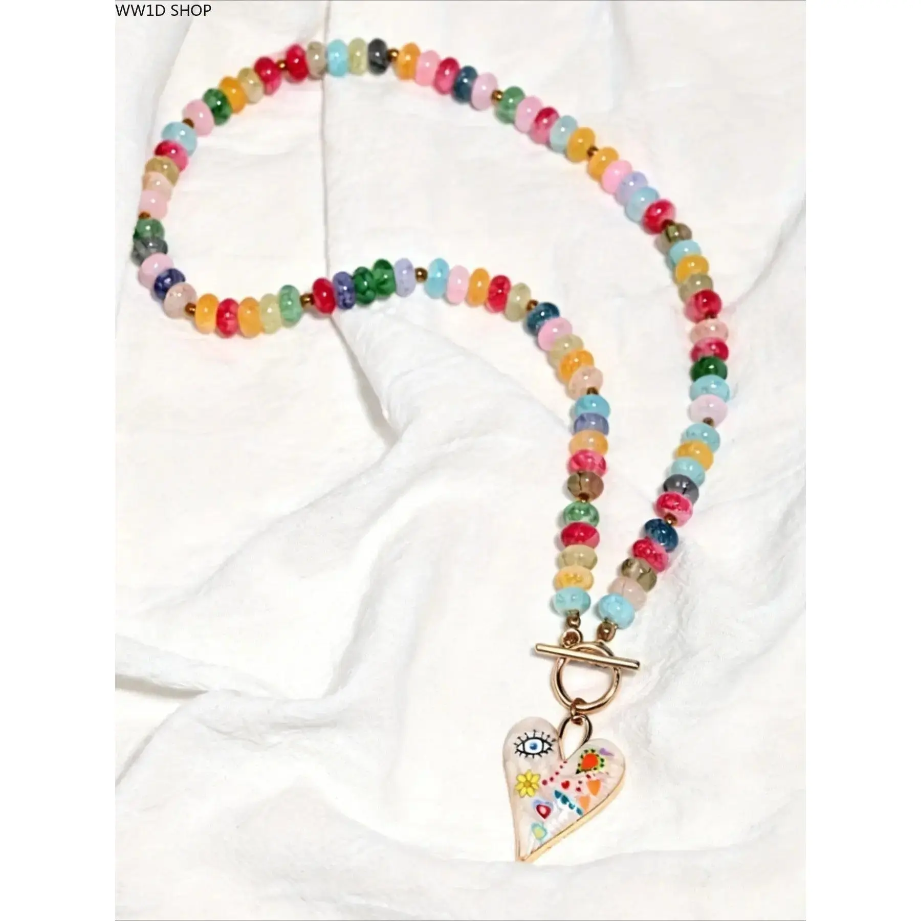Whimsical Chain Heart Pendant Necklace for Women, Vibrant Rainbow Glass with Dripping Effect, Crystal Jewelry with Bling Effect, Fashion Pendants