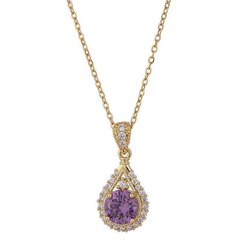 Purple Teardrop Pendant Collarbone Necklace |     Women's Fashion Versatile Necklace, Light Luxury Office Accessory, Crystal Necklace