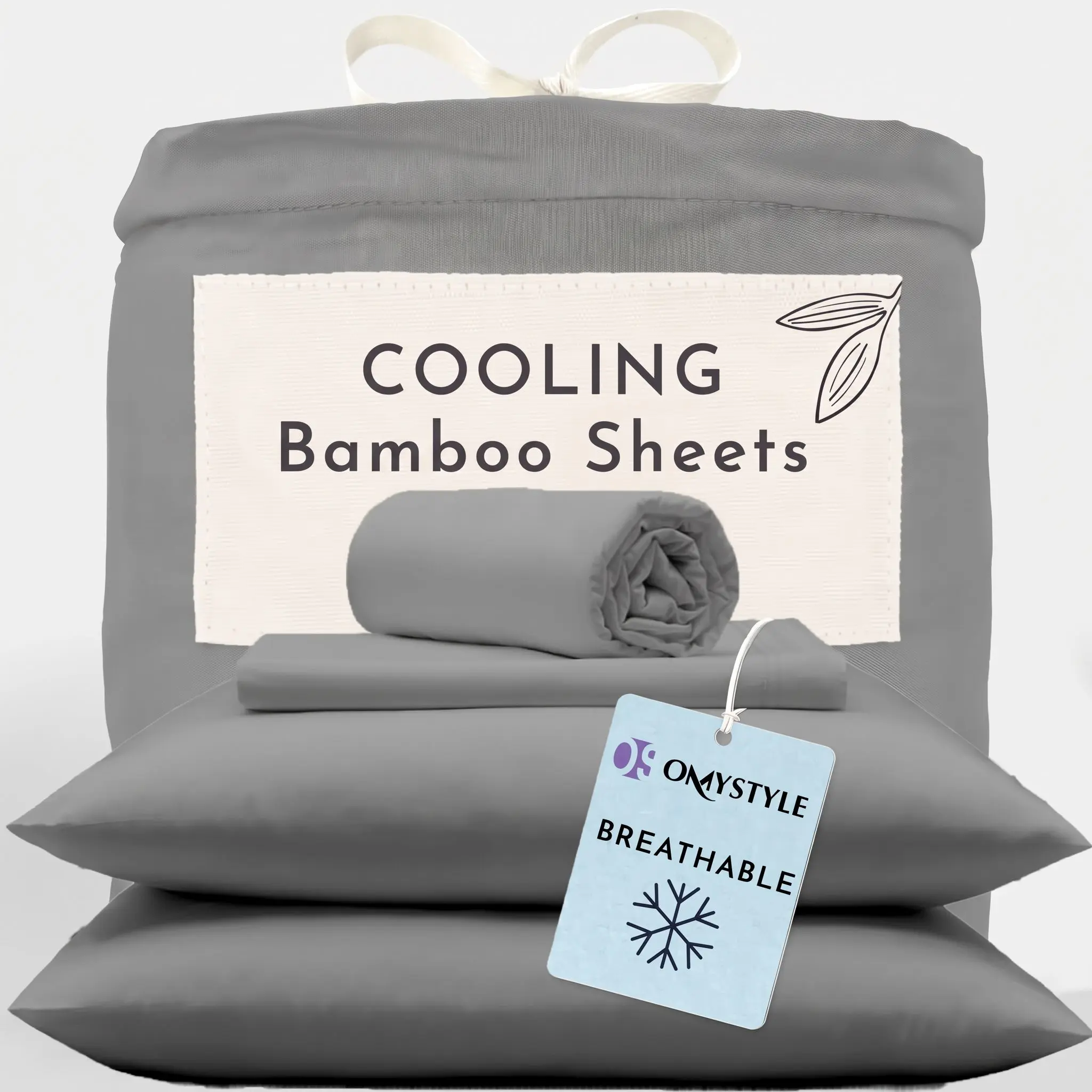 OS OMYSTYLE 4Pcs Bamboo Viscose Sheet Set, Ultra Soft Cooling Deep Pocket Bed Sheets & Pillowcases(Twin Size Only 1 Pillowcase)