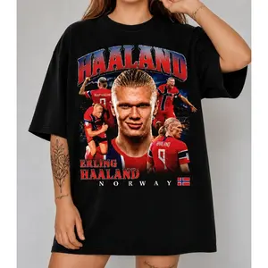 Erlingg Haalandd Shirt Vintage Graphic Tee, Norway Soccer Shirt, Football Fan T-Shirt, Retro Bootleg Oversized Unisex Shirt, Soccer Gift
