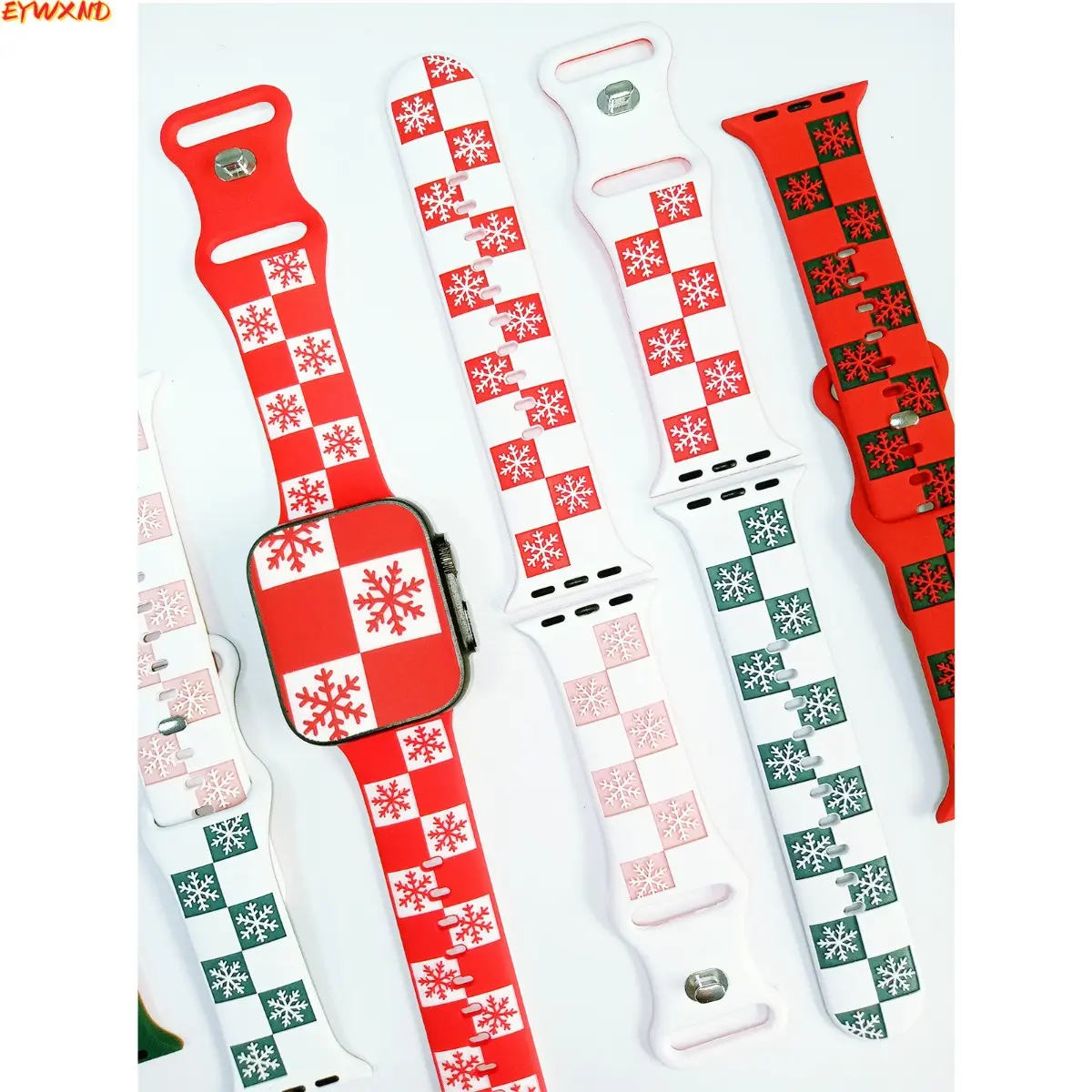 EYWXND New iWatch watchband with silicone SE/11-1 dual-color engraved snowflake pattern - perfect for the New Year! tiktokshopbacktoschool
