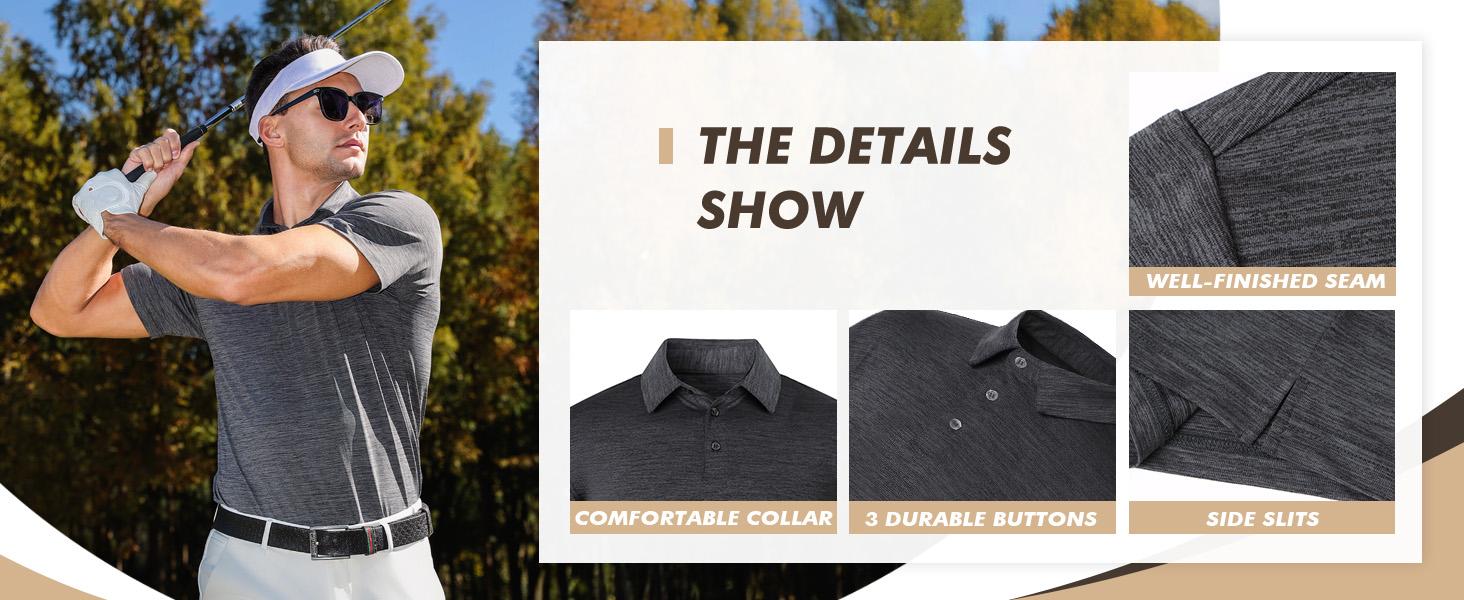 Polo Shirts for Men - Quick Dry Moisture Wicking Black Short Sleeve Performance Golf T Shirts for Casual Work Athletic