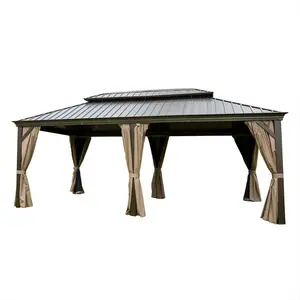 ARCH 12x20ft Hardtop Gazebo Outdoor Aluminum Frame Canopy with Galvanized Steel Double Roof Permanent Metal Pavilion with Curtains and Netting for Patio Backyard Lawn Brown, Home Furniture and Household Product Search Terms for US Online Shopping