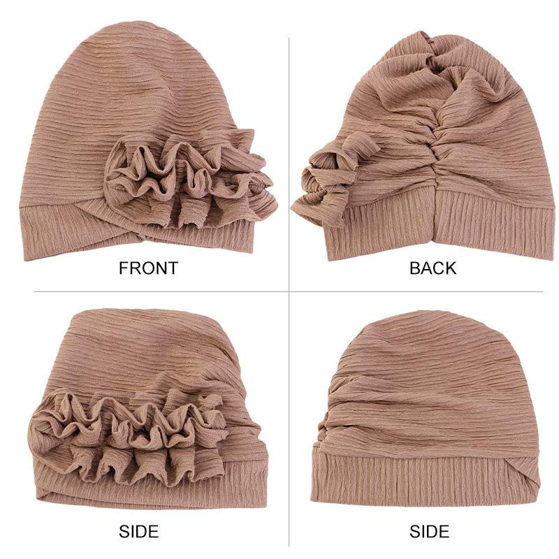 Ruffle Edge Pleated Turban Hat, Elastic Hair Care Bonnet for Women