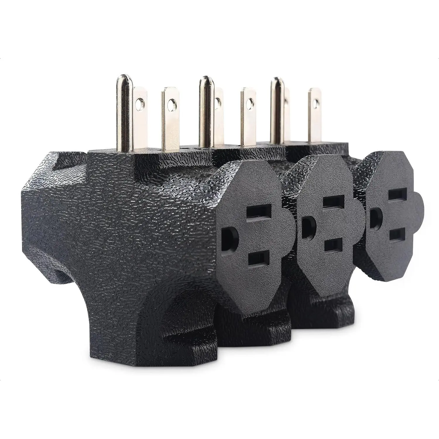 [ETL Listed]  3-Pack 15A 1875W 3 Way Plug Adapter, Black | Power Splitter, 3 Outlets, Grounded Outlets, Compact Tap Design, Space-Saving Splitter