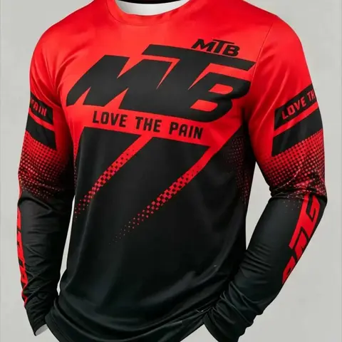 Men's Mountain Bike Riding Style Long Sleeve T-Shirt, Gradient Print, Quick-Dry Outdoor Sport Top, Sportswear Clothing, All Seasons