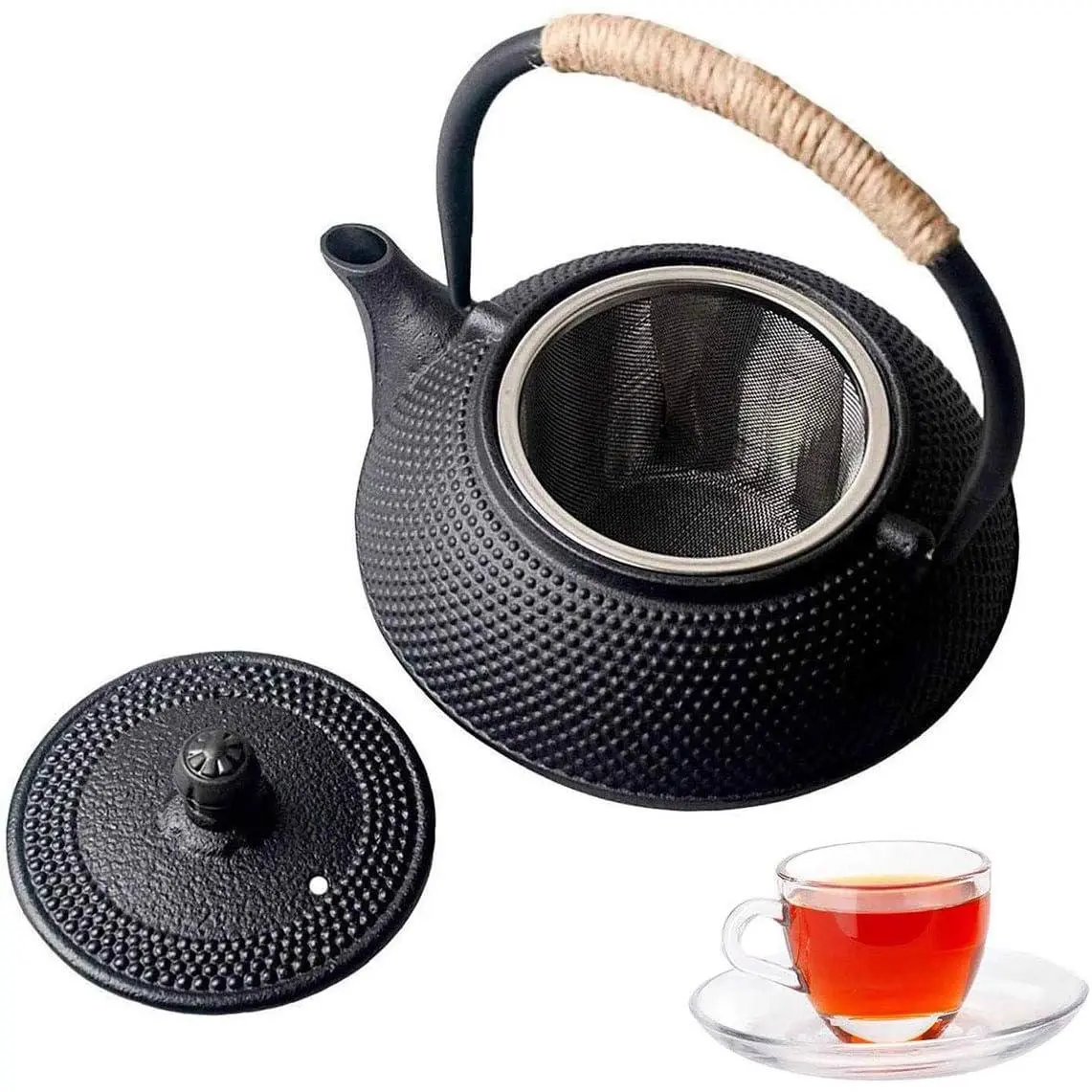 Cast Iron Teapot - 600ml/20oz Classic Single Teapot for Daily Tea Time, Stovetop Safe with Removable Stainless Steel Infuser for Loose Leaf Tea & Teabags, With Removable Infuser, Classic Cast Iron Teapot, 600Ml/20Oz