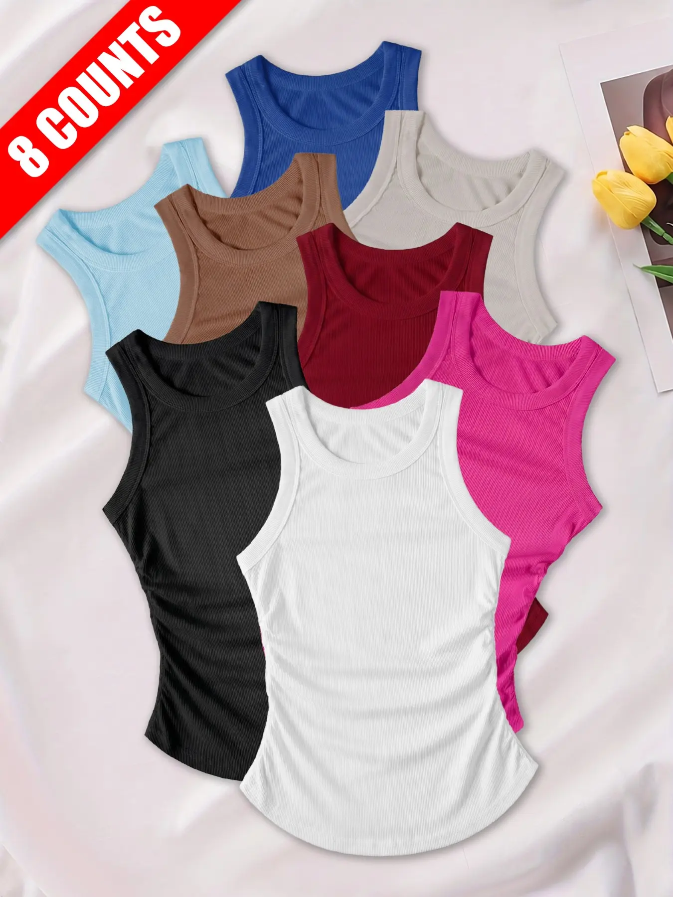 Women's Sporty Vest Fashion Casual Breathable Quick-Dry Side Straps Elastic Ribbed Vest Suitable for Summer Daily Innerwear