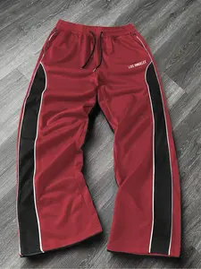 Y2K Minimalist Los Angeles Colorblock Wide Leg Sweatpants, Lightweight Knit Fabric, Embroidered Letters, Casual Streetwear for All Seasons