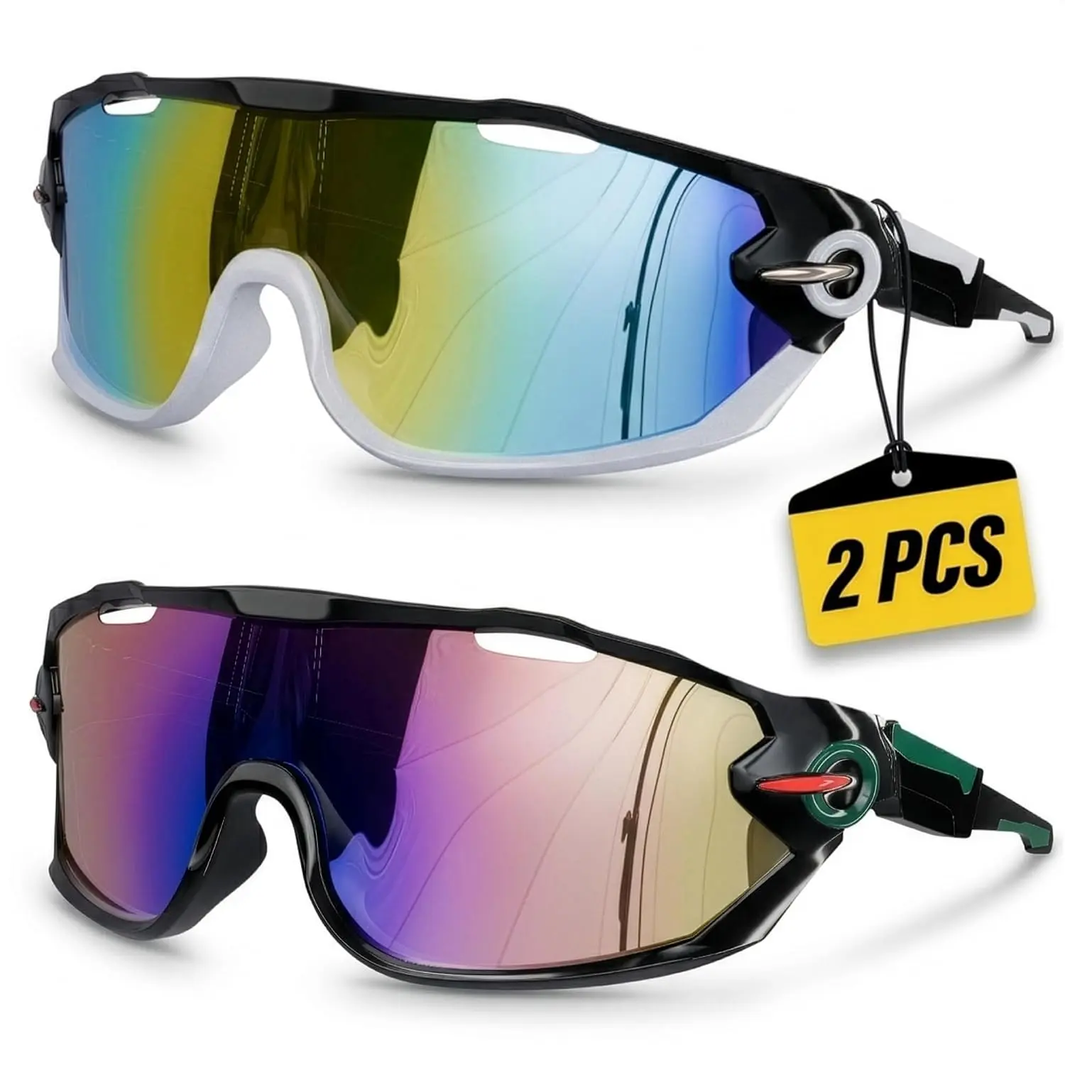 2 count Running Glasses for Men and Women - Polarized Running Shades with Secure Fit, Scratch-Resistant Polycarbonate Lenses, Lightweight and Flexible Cycling Glasses for Running's, Tennis, and Fishing
