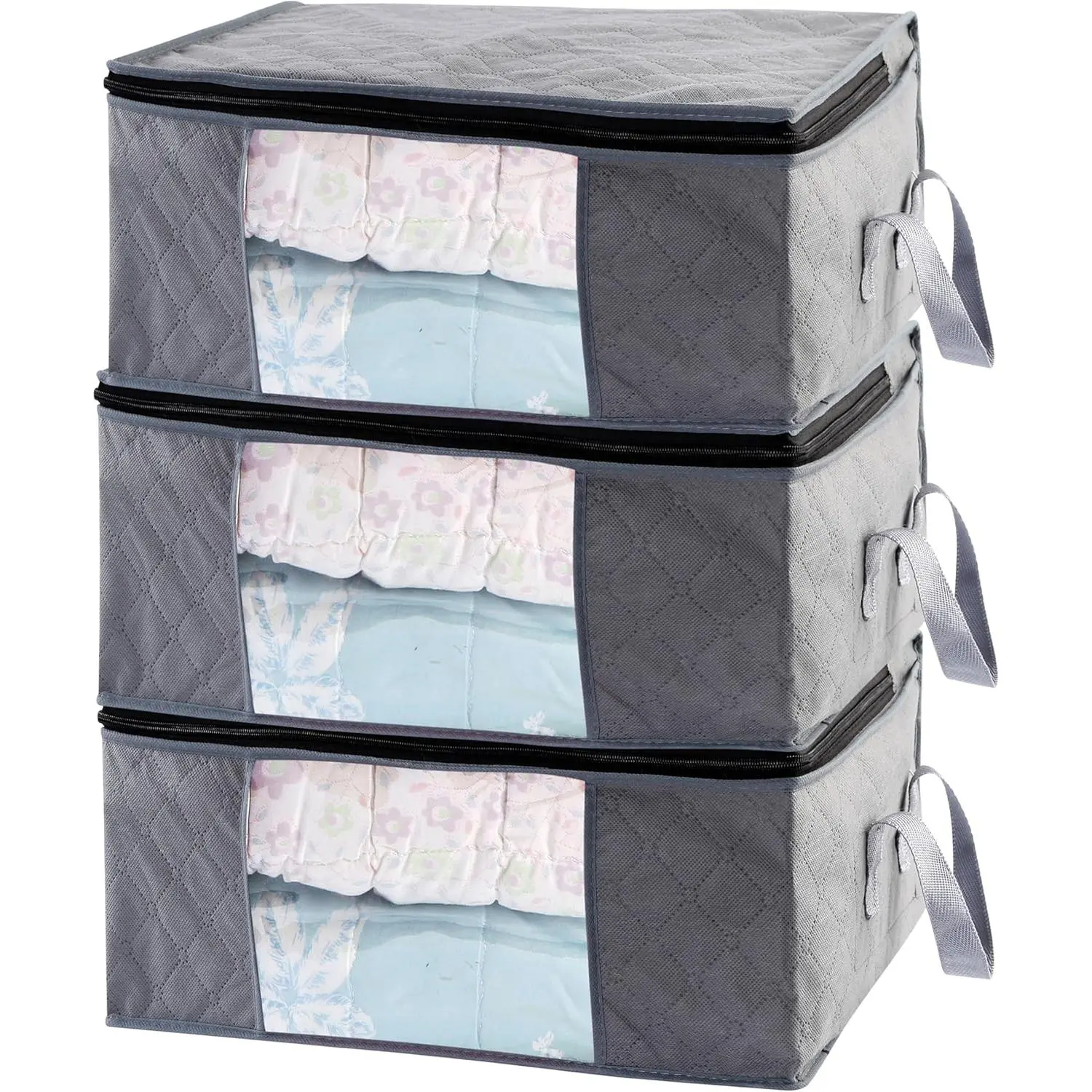 Storage Clothes Bins Closet Bags - 35L Containers Organizer Boxes Clothing Bin Organization for Organizing Blanket Pillow Sheet Sweater, Foldable Bedroom Small Storage Totes With Lids Zipper, 3pc Pack