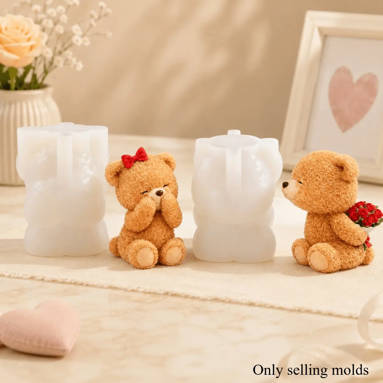 2 Pcs 3D Cute Fluffy Teddy Bear Silicone Candle Molds, Candle Making Molds for DIY Handmade Scented Candles, Soap, Resin Crafts and Plaster Casting, Animal Shaped Craft Molds for Home Decor & Valentine's Day Gifts, Wax Bear Shape