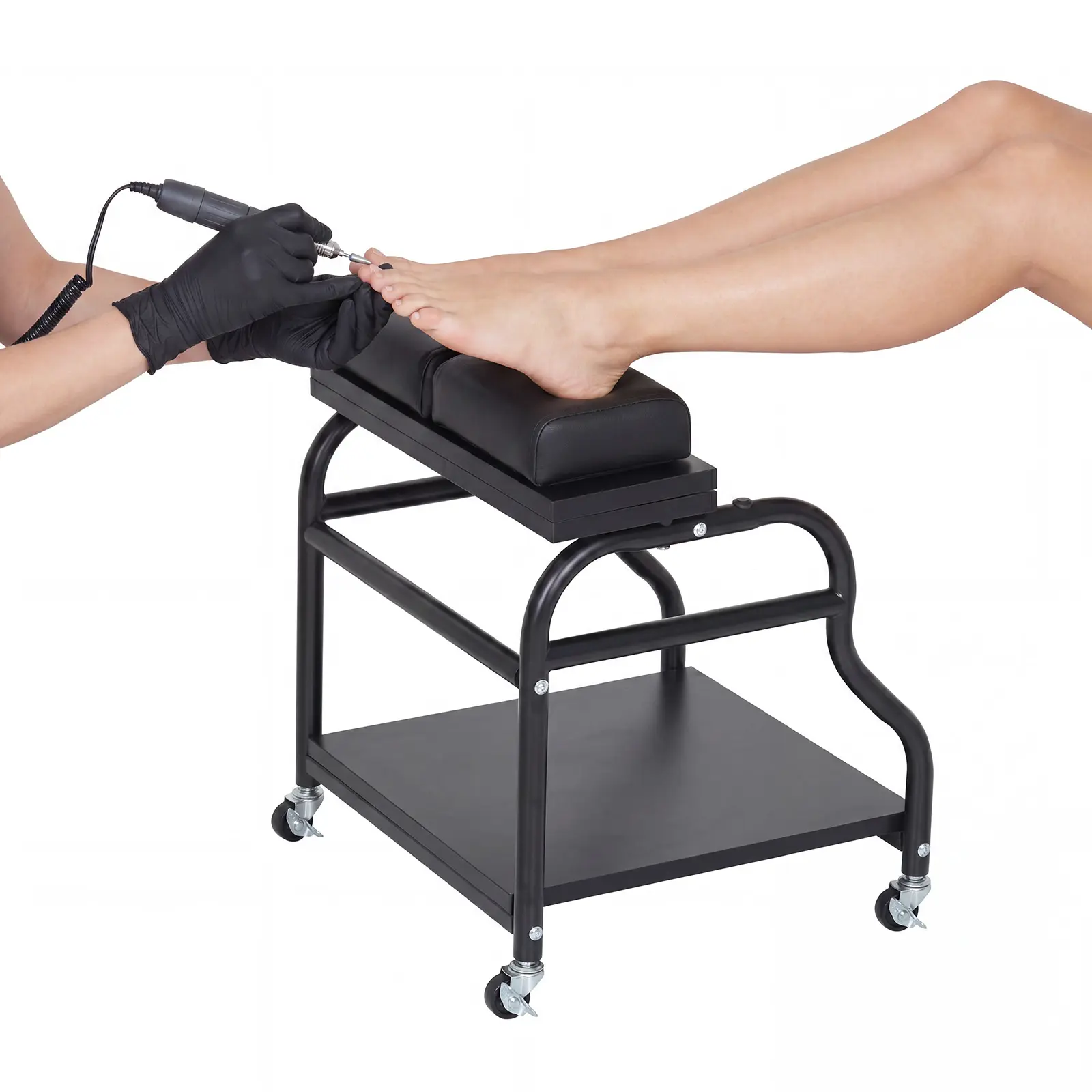 Pedicure Cart with Wheels, Portable Foot Spa Trolley for Salon & Home Use, Rolling Manicure Foot Massage Stool with PU Cushion & Locking Wheels