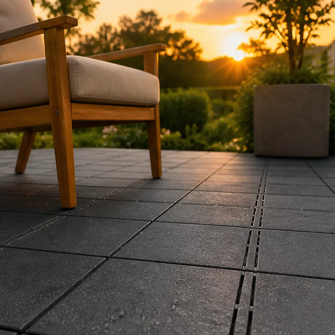 ARCH Modern Polypropylene Plastic Square Patio Deck Tiles (12x12in, 44 Pcs, 12in W x 12in D x 0.8in H, 0.75lb) - DIY Snap-Together Anti-Slip Outdoor Flooring with Built-In Drainage for Porch, Balcony, Poolside, 12.00" W X 12.00" D X 0.80" H
