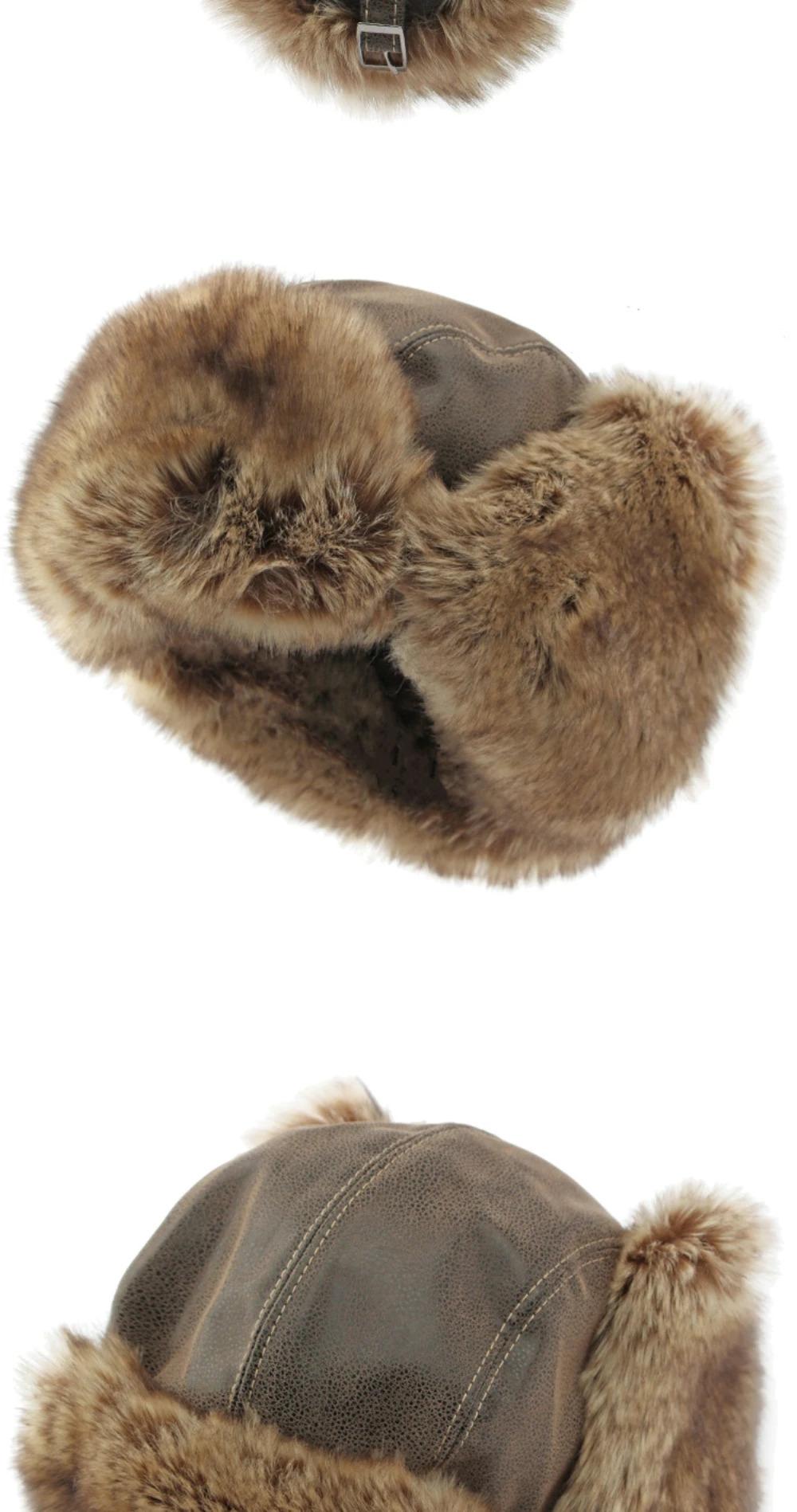 HT4241 Bomber Hat New Thick Warm Men Women Russian Fur Hat Male Windproof PU Leather Ski Trapper Earflap Cap Winter Hat Ushanka
