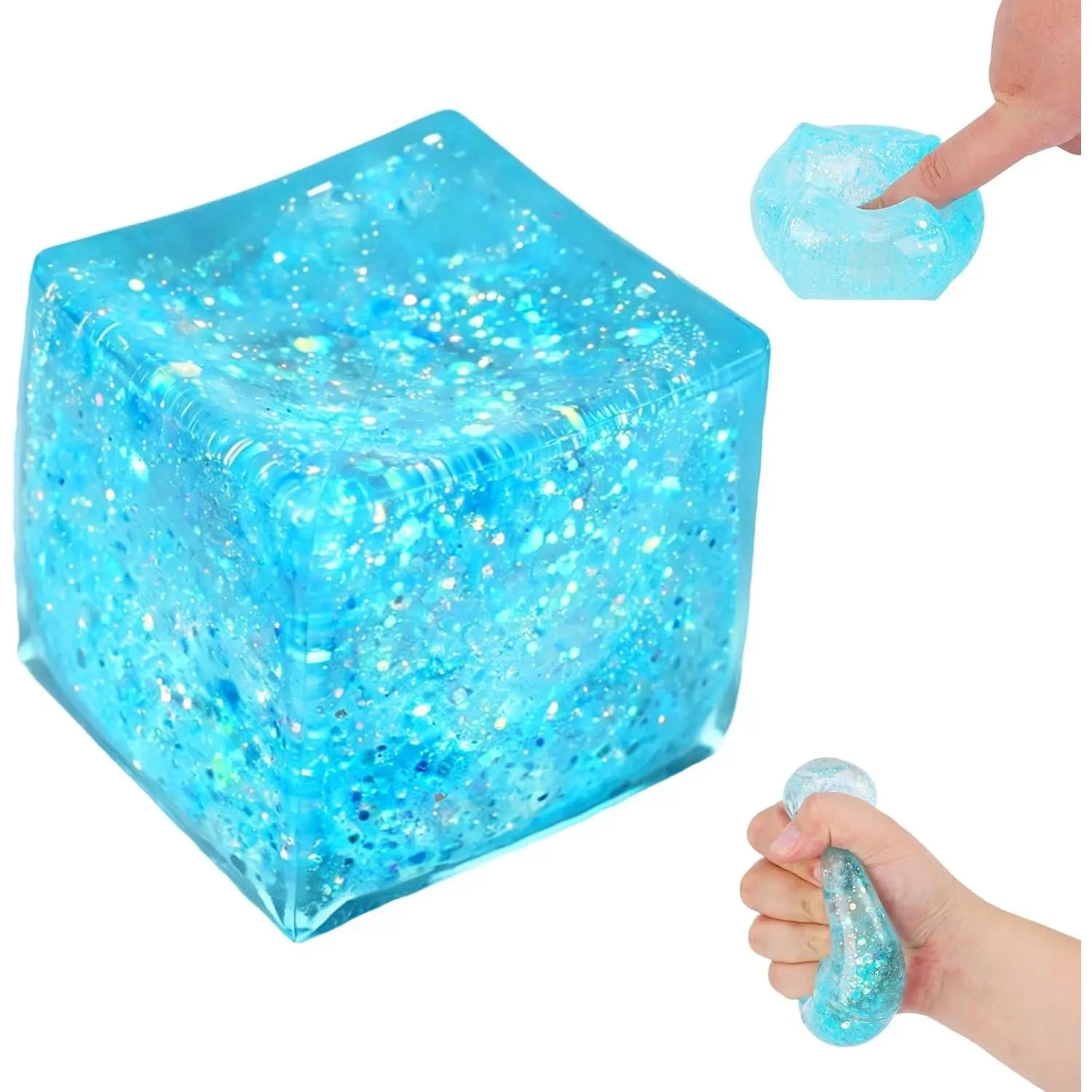 Squishy Stress Cube for Adults,Squishy Slow Rising Fidget Cube Sensory for Anxiety,Squishies Stress Cube Toys,Stress Relief High Density Ice Squeeze Ball Cubes (01-Blue)