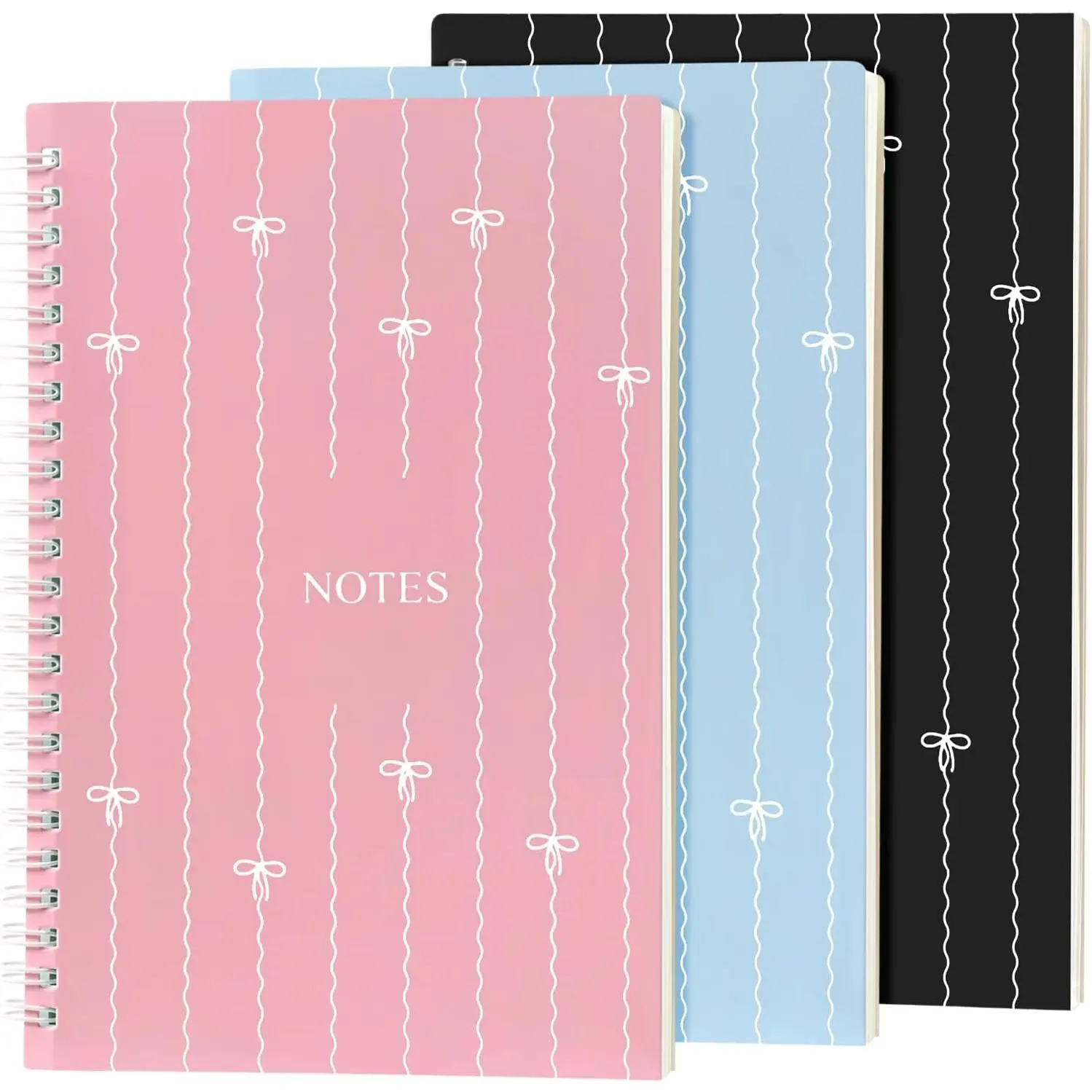 3 Pack  Bow Notebook A5 Size 5.5" x 8.3" Cute  Bow Writing Journal Gifts for Women Hardcover Spiral Notebook with 80 Page Spiral Journal for  to School Work Study Note Taking