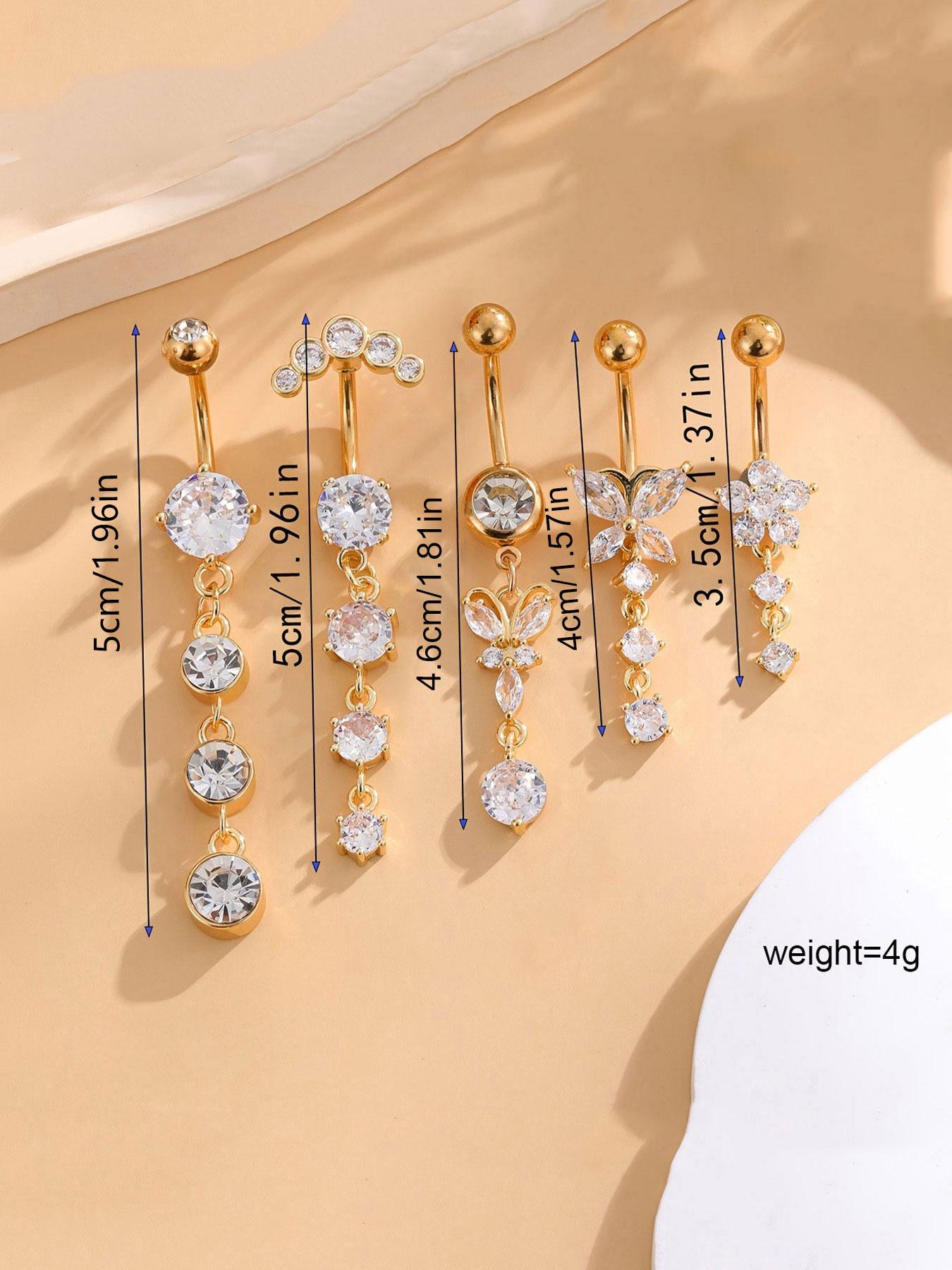 Women's Elegant Butterfly & Flower Design Belly Rings, Stainless Steel Belly Button Rings, Cute Trendy Belly Piercing Jewelry, Fashion Body Jewelry for Party & Daily Decor