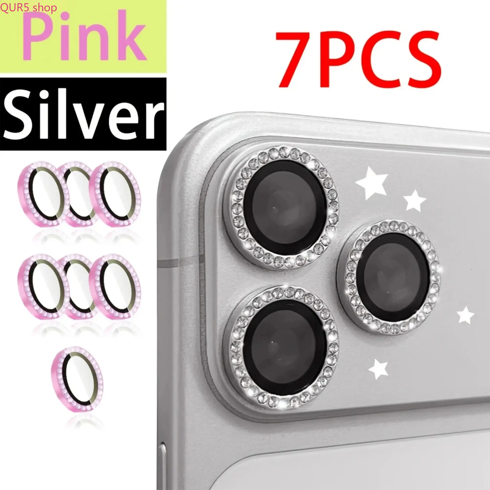 2026 7 Pack Bling Diamond Rhinestone Camera Lens Protector for iPhone 11 to 17 Pro Max, Multi-Color Luxury Glitter Decor Lens Cap, Sparkly Stylish Lens Cover for Daily Anti-Scratch Phone Camera Protection