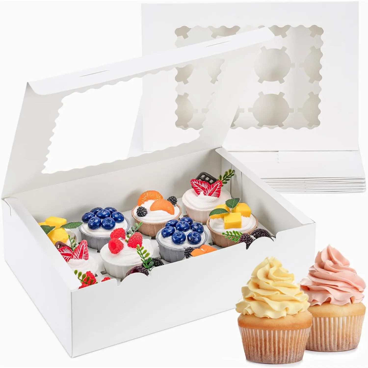 12 Count Cupcake Boxes, 4PCS Cupcake Container with Window, Food Grade Cupcake Holder for Birthday Holiday Party, Bakery Supplies for Cupcakes, Desserts, and More