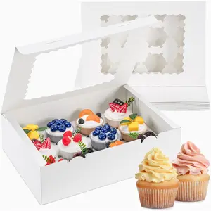 12 Count Cupcake Boxes, 4PCS Cupcake Container with Window, Food Grade Cupcake Holder for Birthday Holiday Party, Bakery Supplies for Cupcakes, Desserts, and More