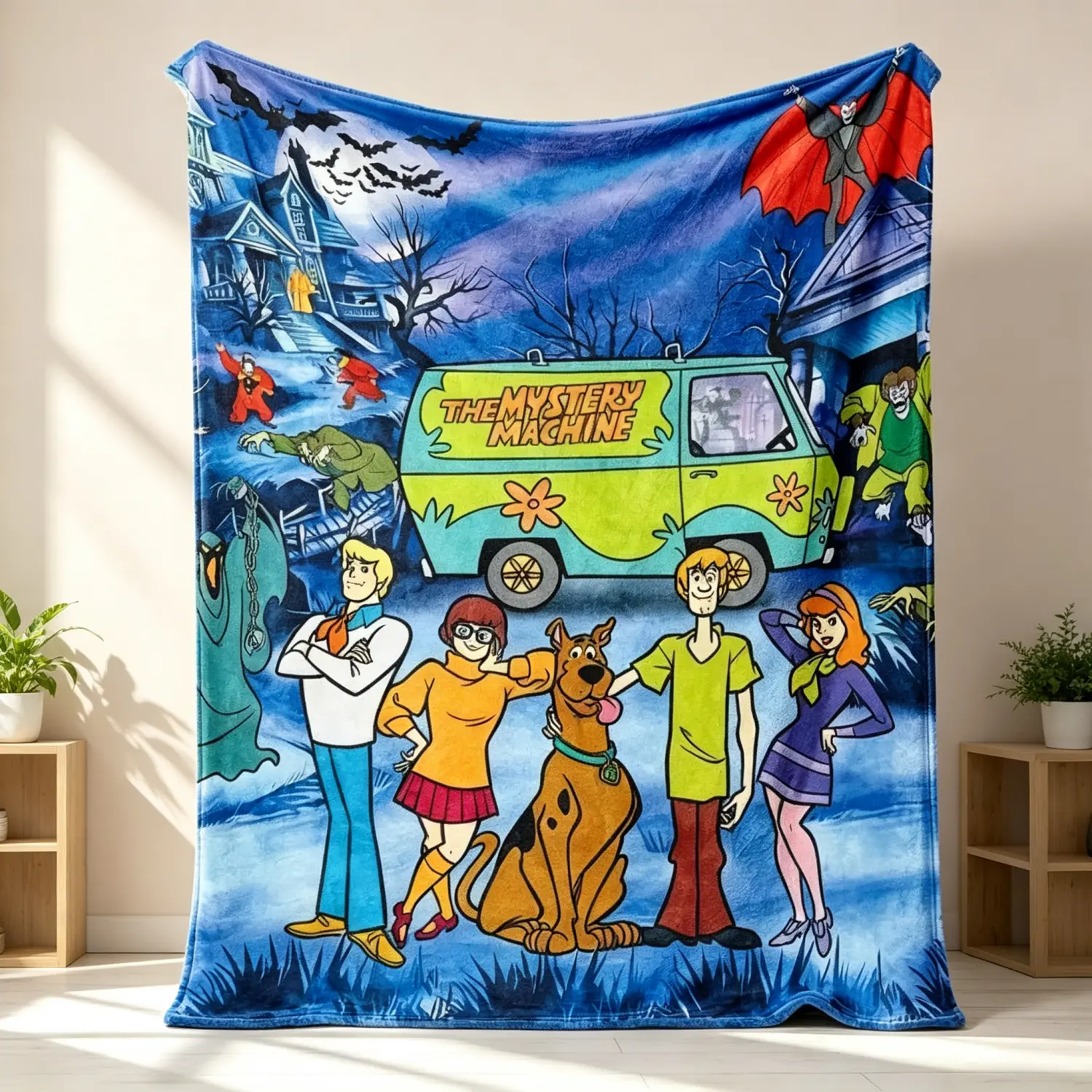 Scooby-Doo Graphic Flannel Throw Blanket, Super Microfiber Silky Soft Comfort Blanket, Mystery Machine Haunted Mansion Cartoon Print, Home Goods Bedding Room Decor, for Child Scooby Fan Art Enthusiasts, Sofa Use, Christmas Thanksgiving Sohochic Gift