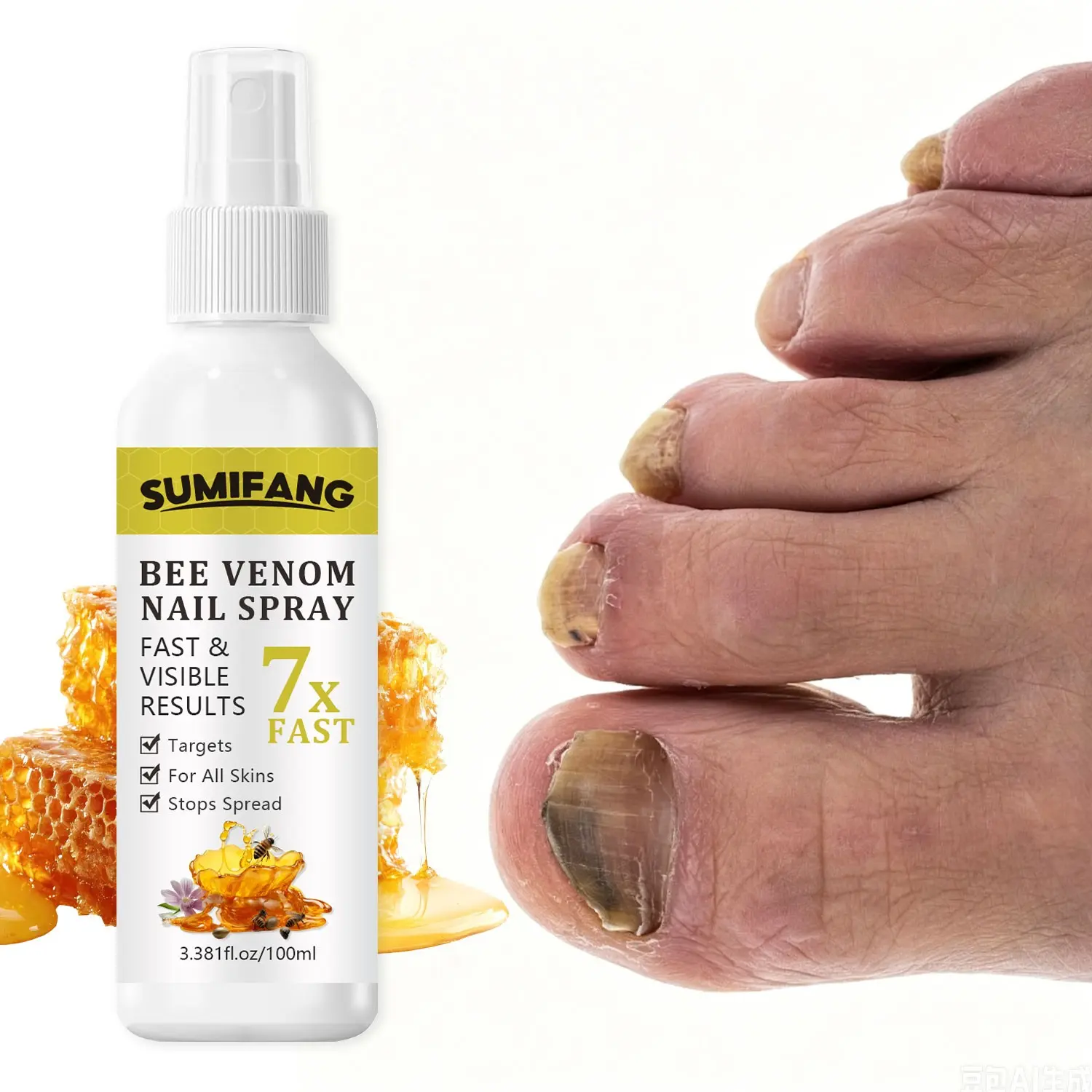 Nail Protection Spray, Bee Venom Essence Fast Absorption, Gentle Care, Stronger Nails, Suitable for All Skin Types, 100ML