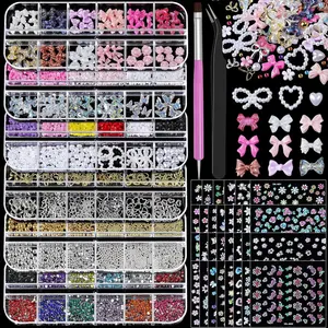 Nail Charms and Gems Kit - 30 Sheets Flower Stickers, 6 Boxes 3D Rhinestones, Pearls, Diamonds, Beads, Picker Tools for Nail Artfidget toys