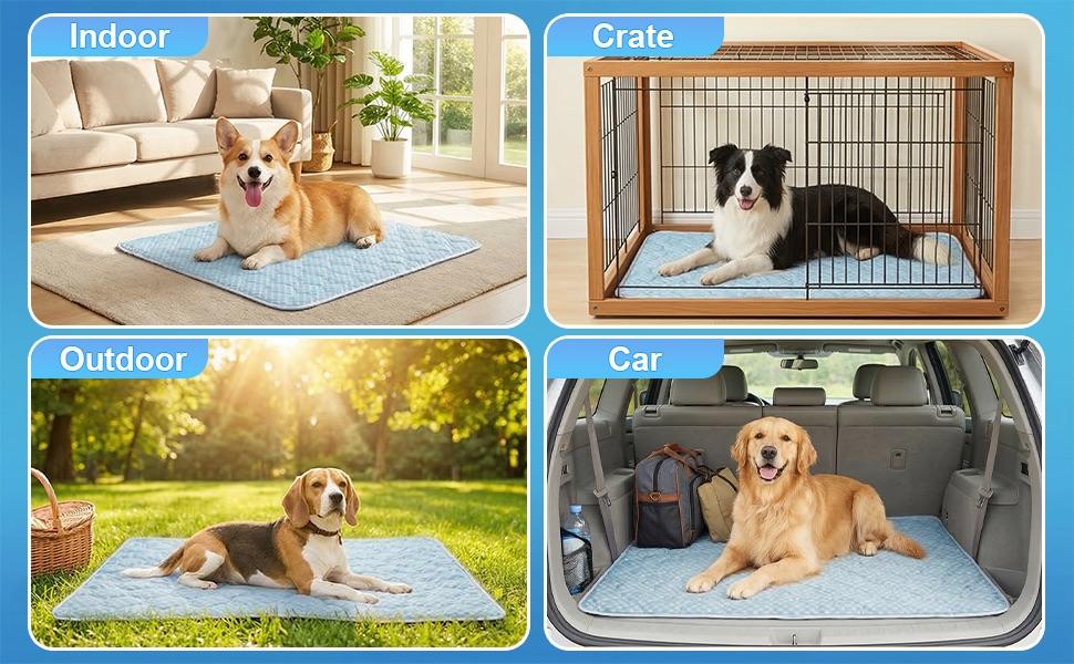 Dog Cooling Mat Q-MAX>0.5 Self-Cooling Mat for Dogs Crate Pad for Dogr, 2-in-1 Long-Lasting Cool Mats and Soft Kennel Pad for Dogs, Easy Washable Mat for Bed Crate Car